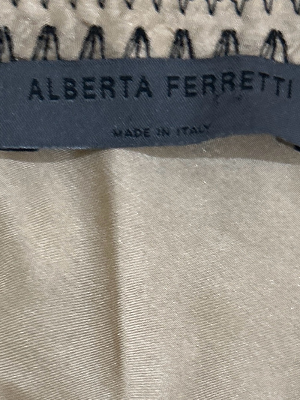 Alberta Ferretti Tan, Ivory & Black 3/4 sleeve fit & flare silk Midi Dress sz 4 - Picture 9 of 9
